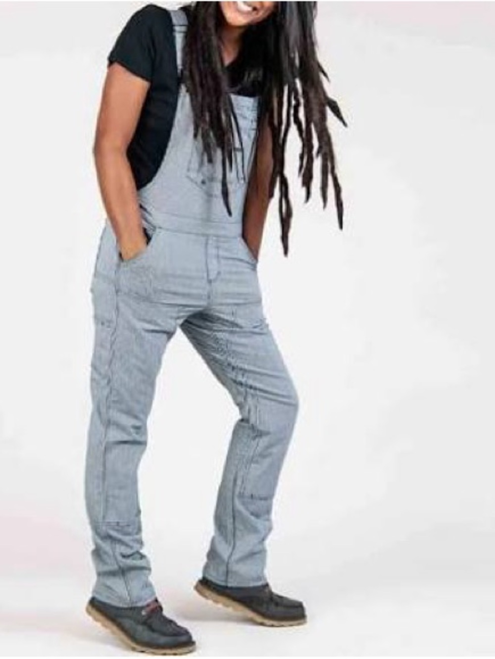 Women's Light Blue Striped Denim Overalls - Casual Jumpsuit